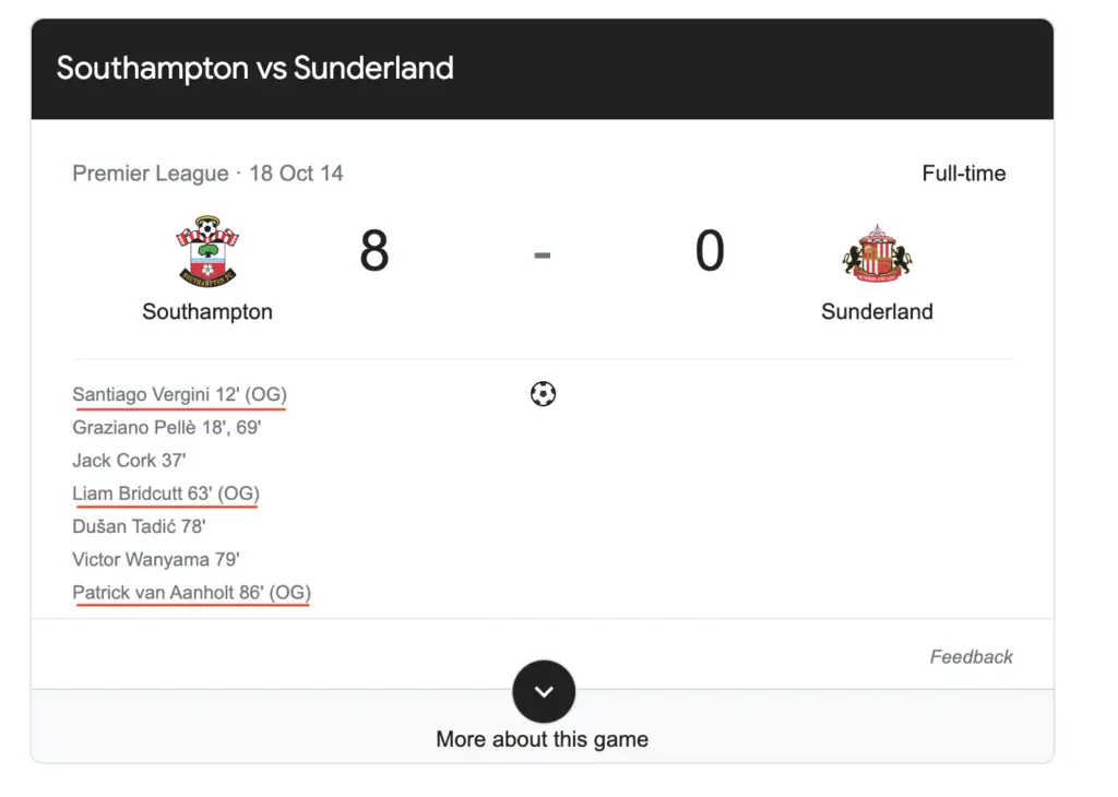 Southampton vs Sunderland 8 0 Match Report OG