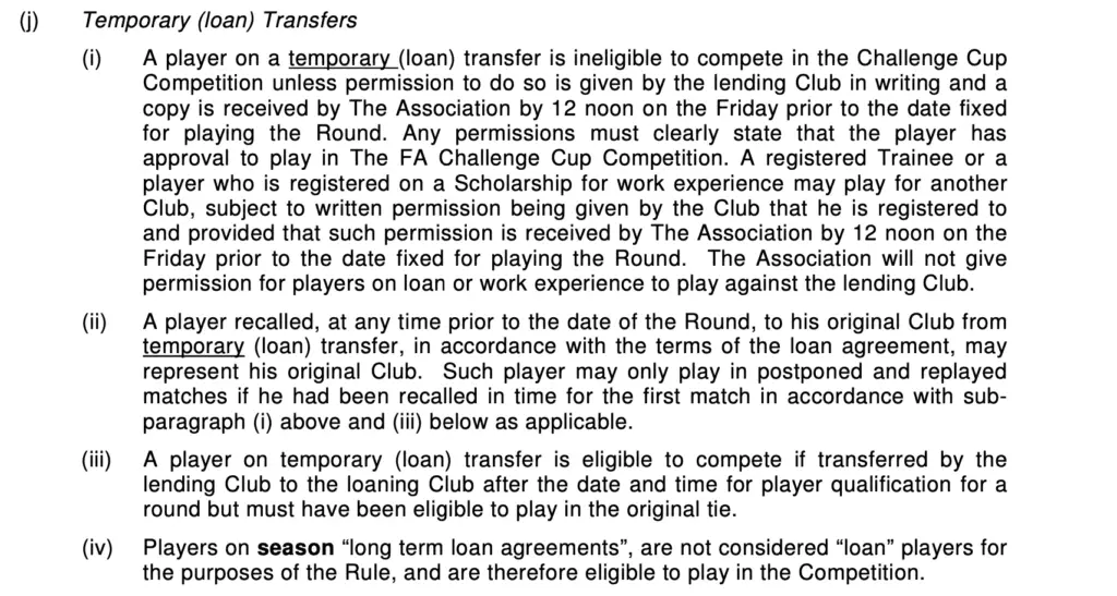 FA Cup Loan Player Rules 2009 10