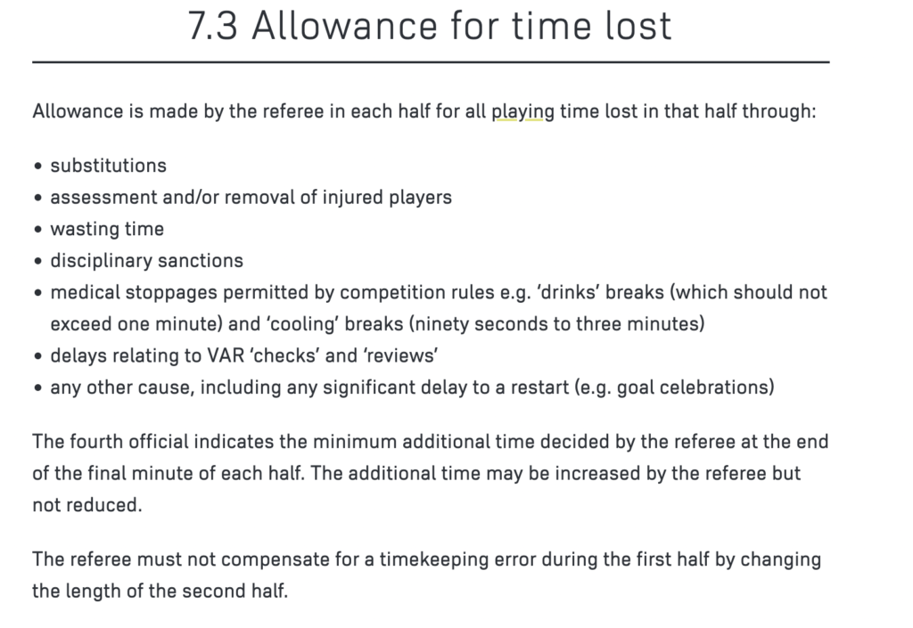 Law 7.3 IFAB Stoppage of Play