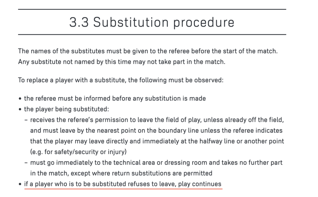 Player Refuse Substitution Law